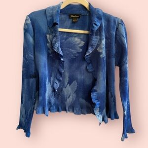 Y2K Blue Crinkle Cardigan Ruffle Trim Lightweight